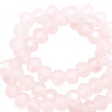 Faceted glass beads 6x4mm disc Seashell pink-pearl shine coating